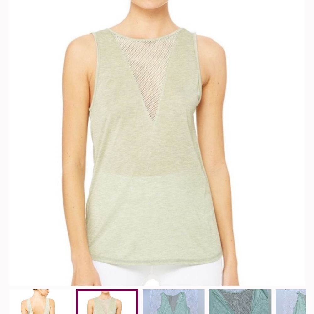 ALO Yoga Light Gray Mesh Tank Top, Deep V Neck, Sz S